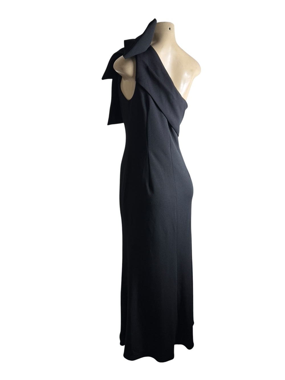Adrianna Papell Black One-Shoulder Maxi Dress with Bow Detail - Picture 3 of 5